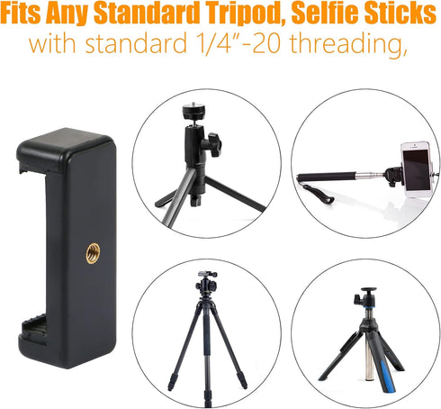Universal Cell Phone Tripod Mount Adapter, Phone Holder Clip for Monopod Selfie Stick and More