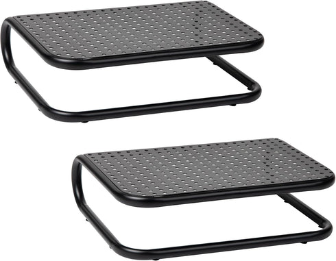 Set 2, 14.25"L 11"W 4.25"H, Mind Reader Monitor Stand, of Ventilated Laptop Riser, Desktop Organizer, Metal, x x Black