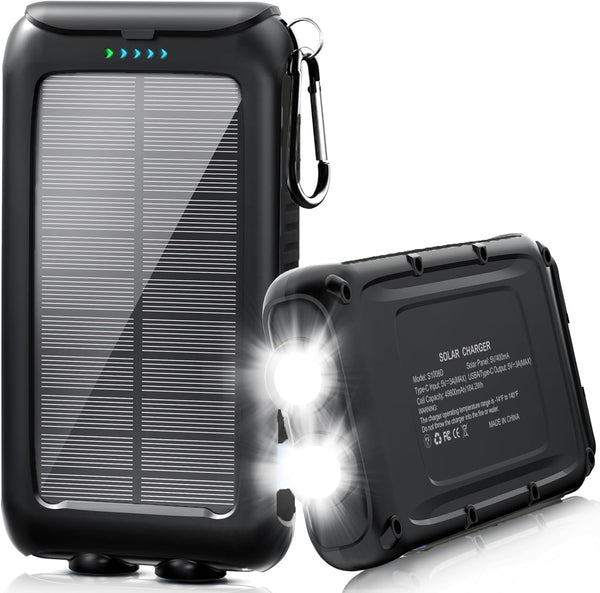 Kepswin Solar-Charger-Power-Bank-49800mAh Portable Solar Phone Charger with LED Flashlight/15W Fast Charge USB C