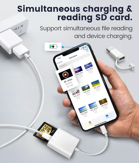 SD Card Reader for iPhone iPad, Oyuiasle Trail Game Camera SD Card Viewer with Dual Slot for MicroSD/SD