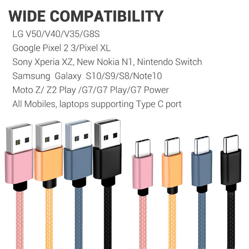 USB C Cable 1ft 4-Pack, 3A Fast Charging USB A to USB C Cord, Nylon Braided, Compatible with Samsung Galaxy A Series