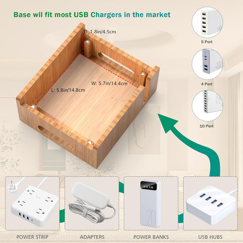 Pezin & Hulin Cell Phone Charging Stations, Bamboo Dock Organizer for Multi Devices, Tablets, Smart Watch, with Pack of