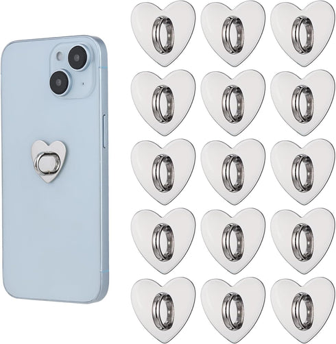 Ptwola 16 Pcs Phone Ring Holder Grip Heart Shaped Adhesive Metal Finger Ring