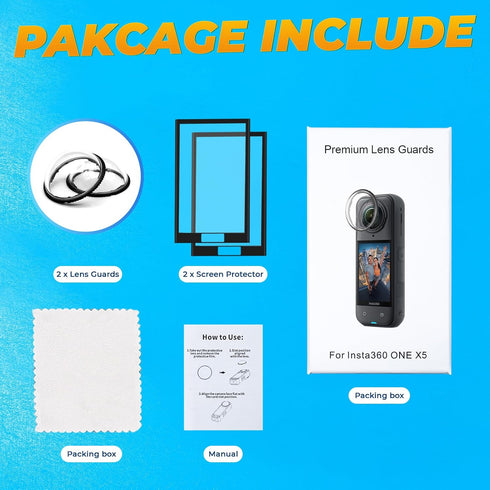 Insta360 X5,2 Cap+2 92% Insta360 X5 Semaiki Premium Lens Guards for Glass Lens Screen Protector Film, Transmittance