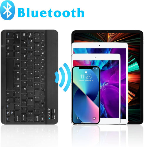 Ultra-Slim Rechargeable Bluetooth Keyboard, Compatible with BLU M8L Plus, iPads, iPhones, Android Tablets, Black