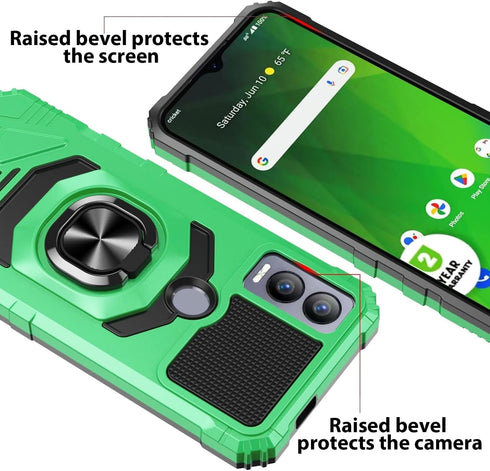 TJS Heavy Duty Drop Protection Case for Cricket Magic 5G & AT&T Propel 5G with Tempered Glass Screen Protector, Green
