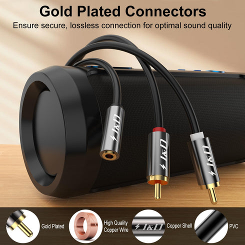 3.5mm 3.5mm 2 MP3, 2 J&D to RCA Adapter Cable, Gold Plated Female to RCA Male Stereo Audio Y Cable for Record Player