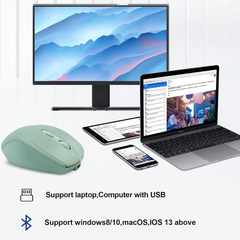 Rechargeable Wireless Mouse, Bluetooth Mouse for Laptop/iPad/MacBook Pro/Air, Slim Silent Mouse (Green)