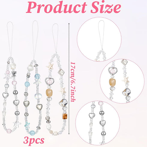 Josojoou 3Pcs Beaded Camera Wrist Strap, Cute Cellphone Lanyard Digital Camera Bracelet Wrist Lanyard, Bead Phone