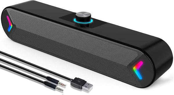 LENRUE Computer Speakers, Wired USB-Powered Sound-bar with 10W Stereo Sound for PC Desktop, Plug-n-Play (A39PRO/Black)
