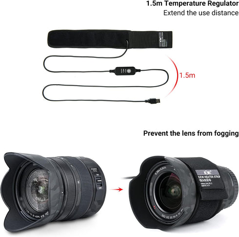 USB Lens Dew Heater Strip with Temperature Regulator for DSLR, Telescopes, Camera Lens, Eyepieces 80mm-110mm