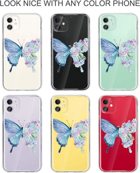 JAHOLAN Compatible iPhone 11 Case - Purple Glitter Sparkle Butterfly Design, Clear Shockproof TPU