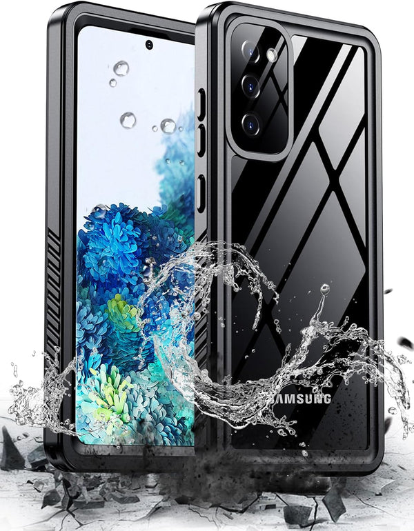 Hualele Galaxy S20 Case, Waterproof with Built-in Lens & Screen Protector, Rugged Heavy Duty Shockproof IP68 Case Black