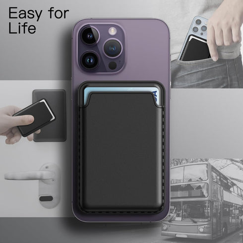 JETech Magnetic Wallet Compatible with MagSafe for iPhone 15/14/13/12 Series, PU Phone Card Holder (Black)