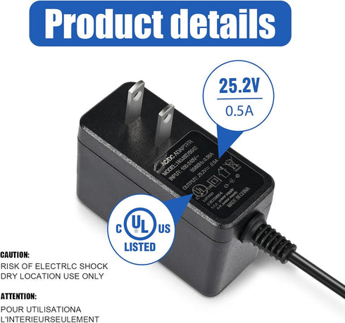 24V Massage Gun Charger, 25.2V Output, 1.5m/59in Line