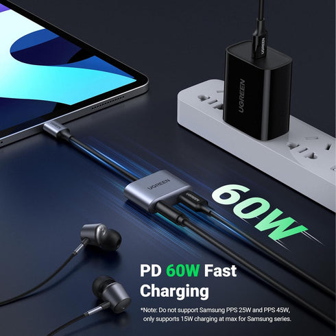 UGREEN 2 in 1 USB C to 3.5mm Headphone and Charger Adapter, Type C to Aux Audio Jack with PD 60W Fast Charging for