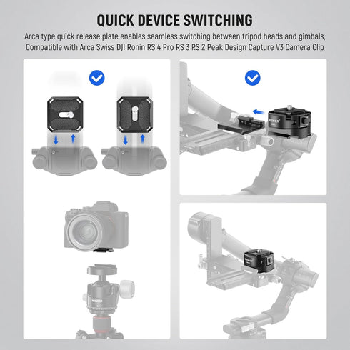 Neewer GM47 Quick Release Plate Kit, Auto Lock Square QR Camera Tripod Mount Plate Compatible with Arca Swiss