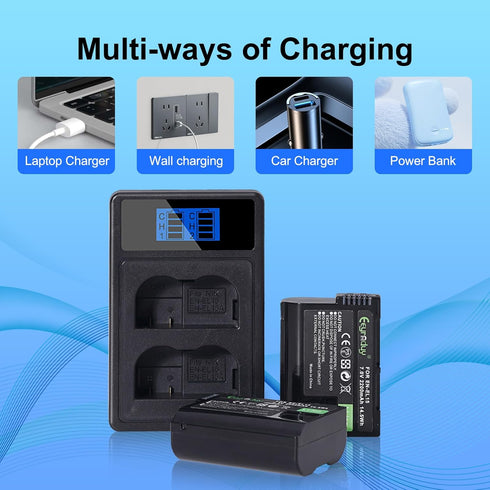 EN-EL15 2-Pack Batteries and Charger Set for Nikon Z6 z6ii Z7 z7ii Z8 D750 D850 D7000 D7500 D7100 D7200 D500 D600 D610