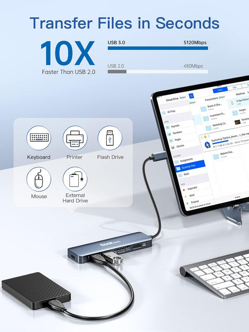 USB C Hub Multiport Adapter - Dockteck 6 in 1 USB C Dock with 100W PD, 4K 60Hz HDMI, USB 3.0, SD/TF Card Reader