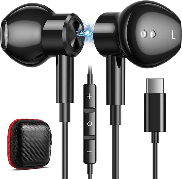 Magnetic USB C Wired Earbuds for iPhone 15 Pro Max, Samsung S24 Ultra, Pixel 8, iPad Air 6, Noise Canceling In-Ear.