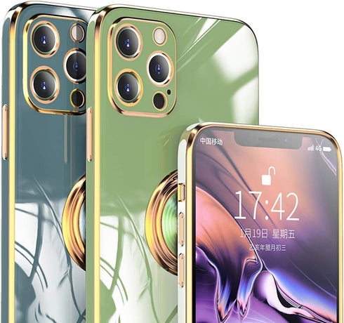 aowner Compatible with iPhone 12 Pro Max Ring Holder Case, Shiny Plating Rose Gold Edge, 360 Degree Rotation