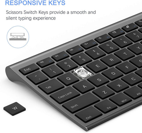 Wireless Keyboard and Mouse, Vssoplor 2.4GHz Rechargeable Compact Quiet Full-Size Combo with Nano USB Receiver, Dark