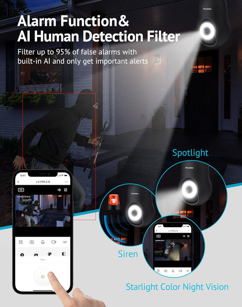 LaView 4MP Bulb Security Camera 2.4GHz, 360° Wireless Outdoor Indoor Full Color Day and Night, Motion Detection,
