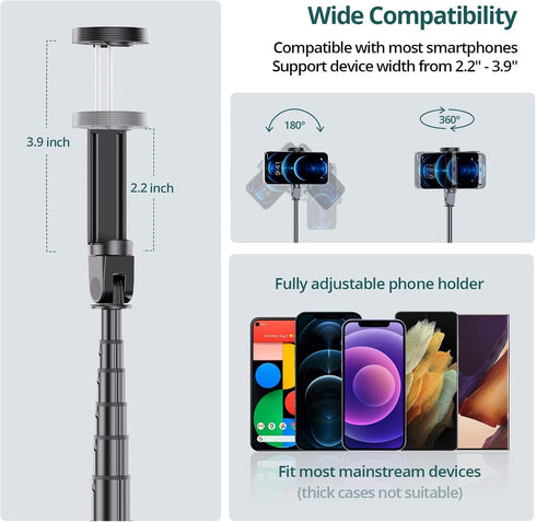 ATUMTEK 65" Selfie Stick Tripod, All in One Extendable Phone Tripod Stand with Bluetooth Remote, 360° Rotation for