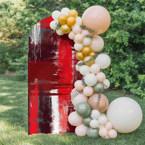 Jnbasdffb 6.6 Red Abstract Wedding Arch Cover, Stretchy Spandex Arch Backdrop Stand Covers FT, Modern Mottled Art Oil