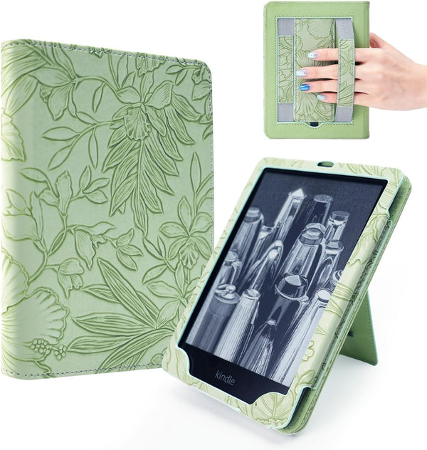 EJU 7"/6.8" Green Embossed Case Compatible with Kindle Paperwhite 11th/12th Gen,Colorsoft Signature Edition