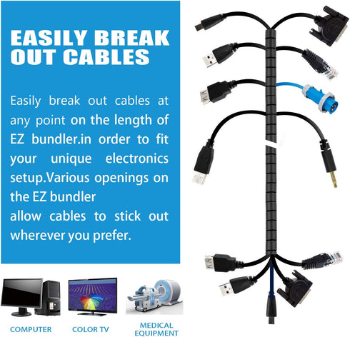 Cable Sleeve Organizer 19.7ft Coiled Tube Sleeve for Cord Wire Management at Home Office PC TV, Black