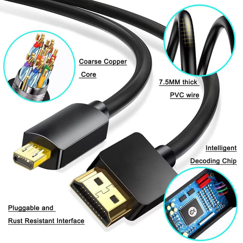 Micro USB to HDMI Converter, 4K 1080P HDMI Extender Cable 1.5M/5ft Adapter, Copy and Expand Videos to HDTV Monitor.