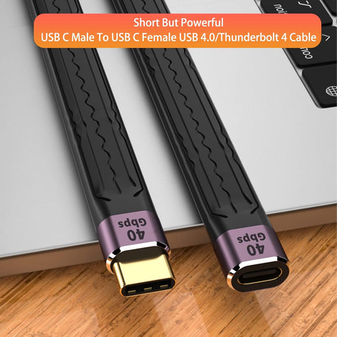 USB4 Thunderbolt 4 Cable, 100W USB C Female to Male, 40Gbps Data Transfer, Short USB C Cable, 8K Display Support