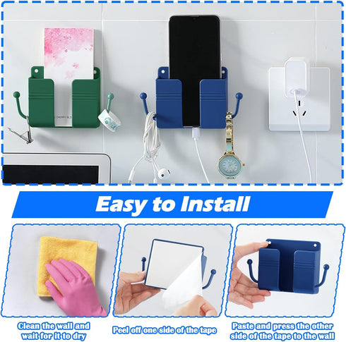 3 Pcs Wall Mount Phone Holder, Stand for Bed, Wall Mounted Shower Phone Holder with Hooks, Universal Media Organizer