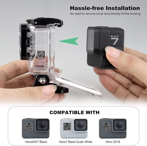Waterproof Housing Case for GoPro Hero 5 6 7 Black, 45M Underwater Diving Shell with Filters