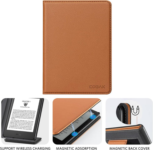 CoBak 6" Case for E-Reader - PU Leather Smart Cover with Auto Sleep/Wake & Hand Strap, not Compatible with Kobo