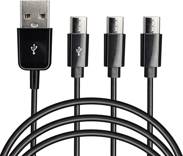 CERRXIAN 4.9ft USB Type C Splitter Charging Cable, 3 in 1 USB A to 3 x USB Type C Y Splitter Data Sync Cord (Black)