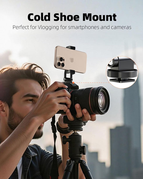 ZOINSHOT 360 2 1/4" All Metal Phone Tripod Mount, Rotation Tripod Phone Mount with Cold Shoes, Adjustable Cell Phone