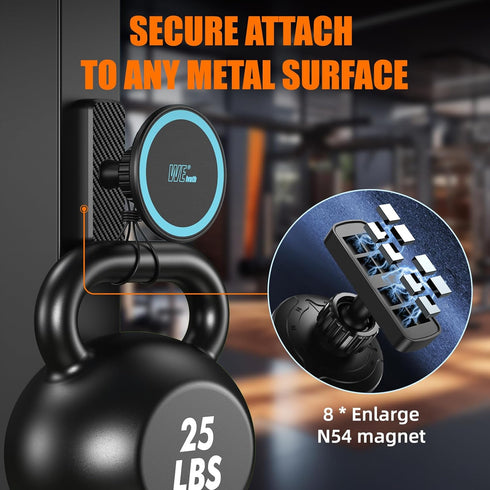 welvath 17 16 15 14 13 12 Dual Magnetic Phone Holder for Gym, Workout, Kitchen or Any Metal Surface, Magnet Base Mount
