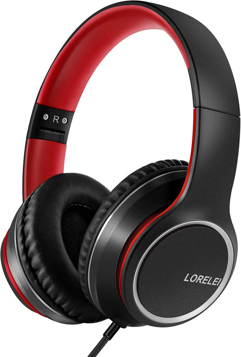LORELEI X8 Over-Ear Wired Headphones with Microphone, Tangle-Free Nylon Line, Lightweight Foldable for Smartphone