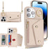 for iPhone 14 Pro Case with Card Holder and Strap - Zipper Pocket,Crossbody Lanyard Strap,Credit Card Holder,Stand Ring,Cute Phone Wallet Case for Women(Beige,6.1 Inch)