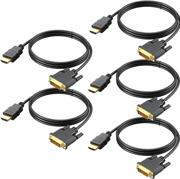 UV-CABLE HDMI to DVI Cable 5-Pack, 6 Ft Bidirectional DVI-D to HDMI Male