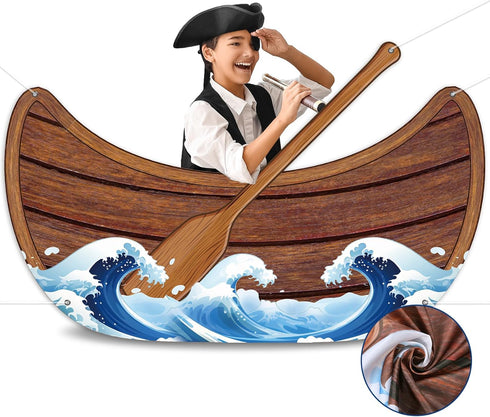 Afniimyapt Nautical party Decoration Boat Photo Booth Prop Canoe Fabric Photo Banner Backdrop