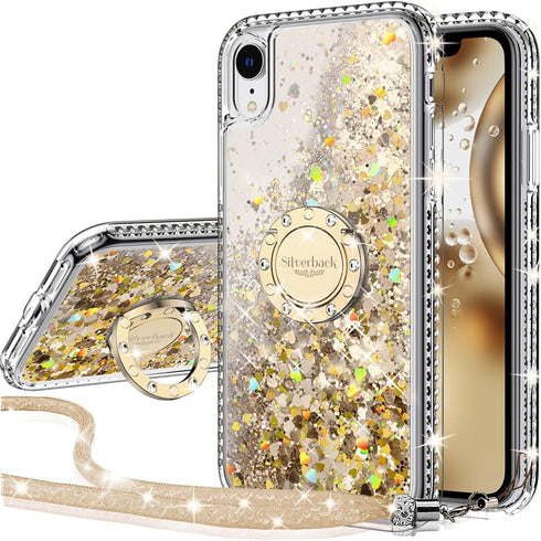 Silverback iPhone XR Case - Moving Liquid Holographic Glitter with Kickstand, Slim Protective Bling Case for Girls