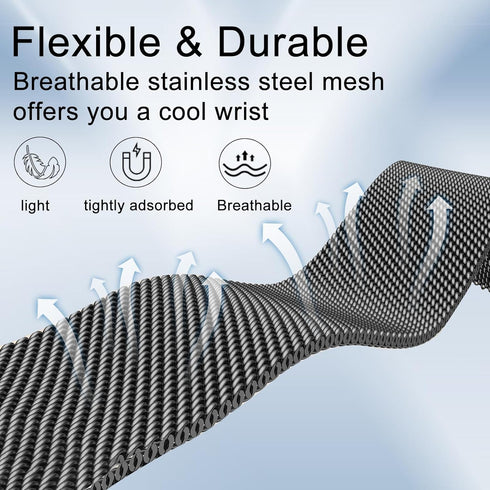 surundo Compatible with Fitbit Charge 6/Charge 5 Bands, Metal Mesh Milanese Loop Adjustable Strap for Fitness Trackers
