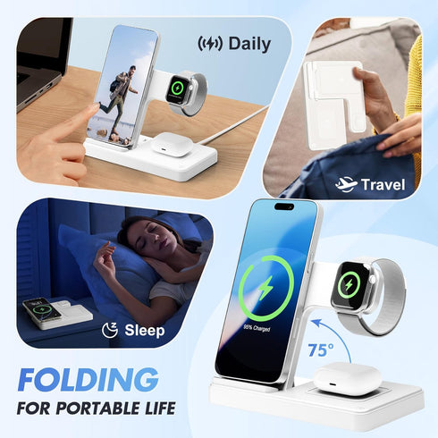 SMILE STATION 3 1 17-12 Wireless Charging Station for Apple Devices: in Foldable Qi Compact Case-Friendly Charger Stand