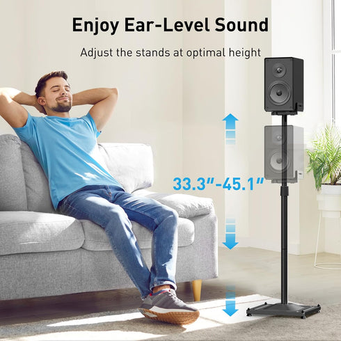 PERLESMITH Universal Speaker Stands for Surround Sound, Holds up to 11LBS, Adjustable Height for Satellite & Bookshelf