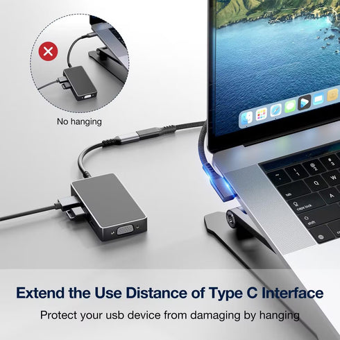USB 4 Extension Cable 1FT, 240W, Right Angle Thunderbolt 4/3 & USB C Male to Female, PD 3.1, 40Gbps, 8K@60Hz for