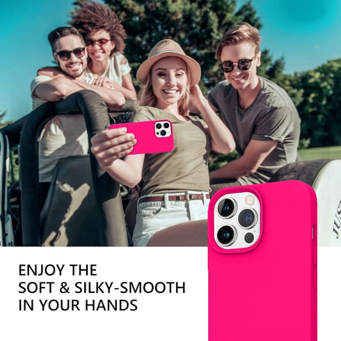 GUAGUA Compatible iPhone 13 Pro Max Case, 6.7 Inch Liquid Silicone Soft Gel Cover, Shockproof, Hot Pink