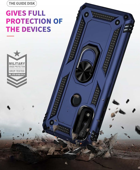for Moto G Pure Case with HD Screen Protector, Military Grade Ring Car Mount Kickstand Hybrid Hard Soft TPU (Blue)
